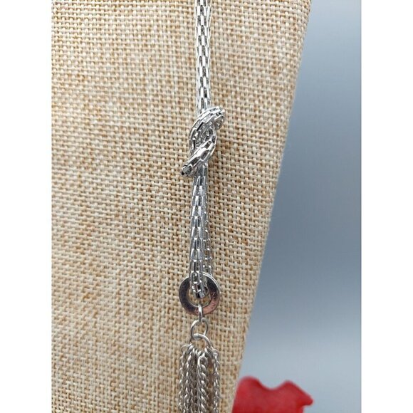 Silver Tone Pull Over Multi Chain Necklace Rhinestone Accents & Knots 34 Inch - Picture 6 of 10